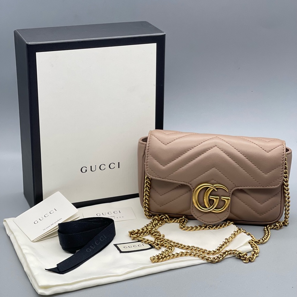 Gucci Calfskin Matelasse Super Mini GG Marmont Shoulder Bag Dusty Rose